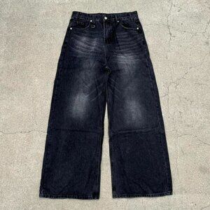 Vintage Y2K Faded Black Washed Baggy Wideleg Skater Streetwear Jeans